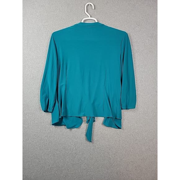 Perceptions Green 3/4 Gathered Sleeve Tie Front Cardigan Women's Plus 2X Stretch - Picture 7 of 13